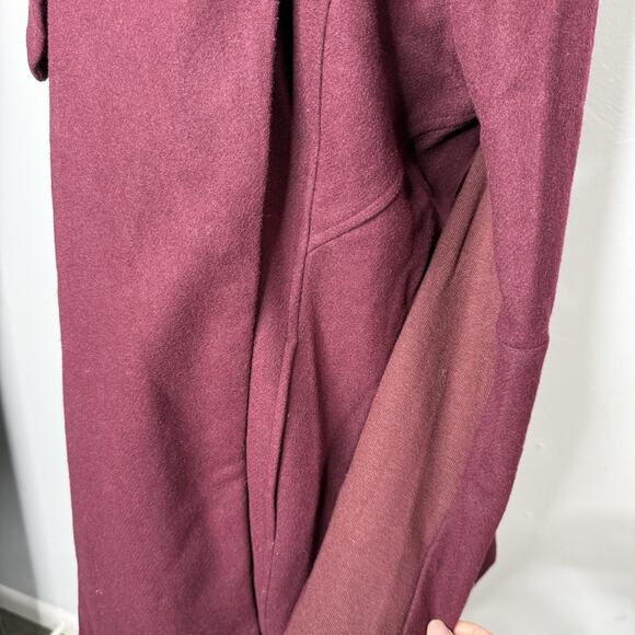 Sam Edelman Burgundy Wool Blend Asymmetrical Wrap Coat Women’s Large - Picture 4 of 9